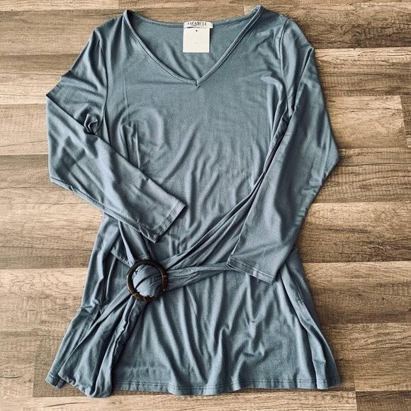 Lizabell blue top V-neck long sleeve with front knot top size S - Picture 10 of 11